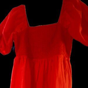 Cotton, boho peasant blouse with peplum in red, size MP, elastic at top